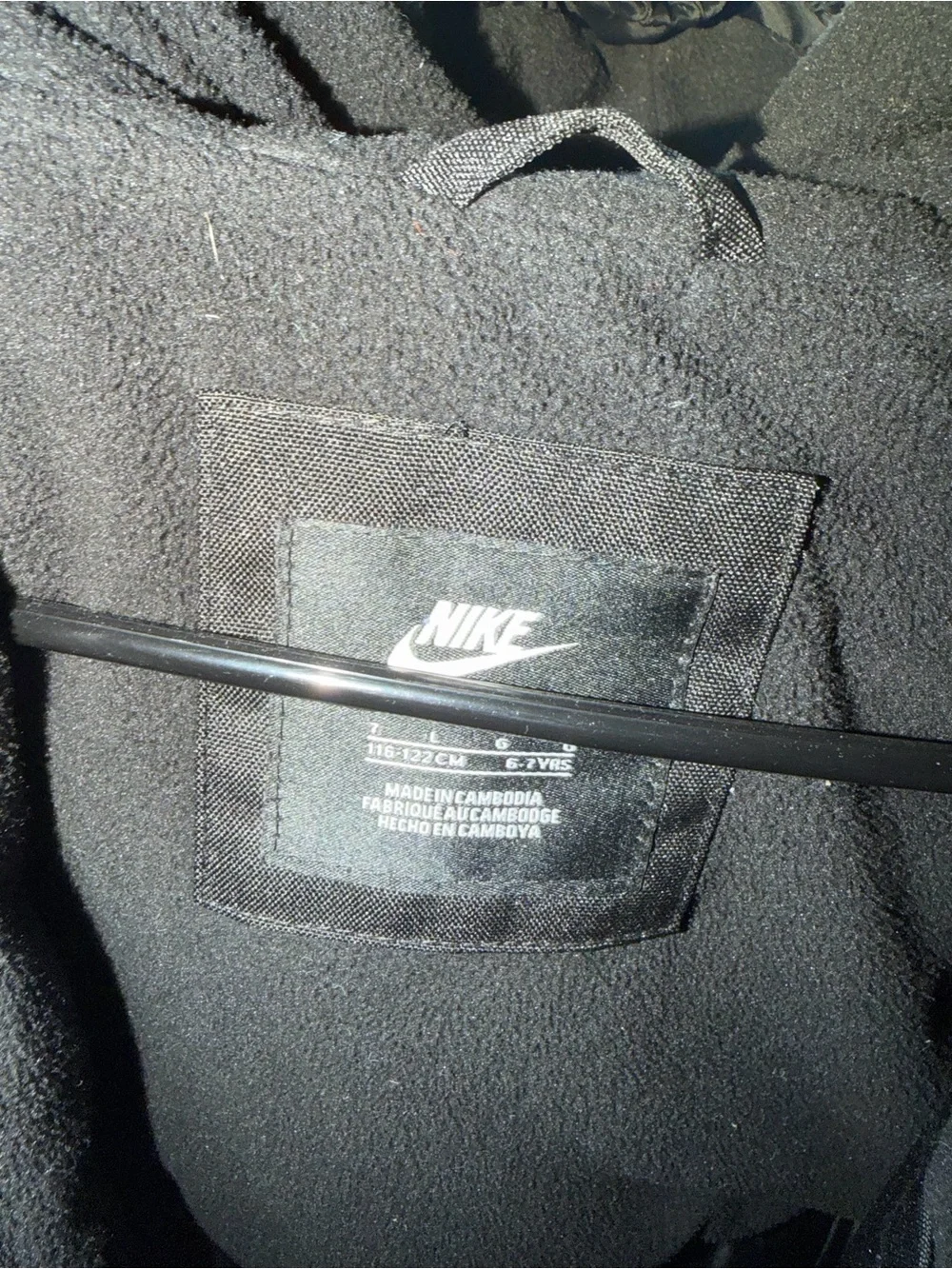 Nike Black Hooded Puffer Jacket with White Logo for kids size 7